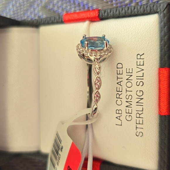 BEAUTIFUL BLUE TOPAZ/WHITE SAPPHIRE LAB CREATED GEMSTONE STERLING SILVER RING 7 - Picture 4 of 15